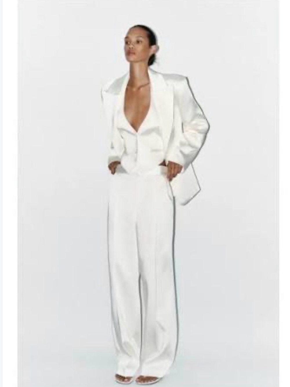Zara White Tailored Blazer and Wide-Leg Set